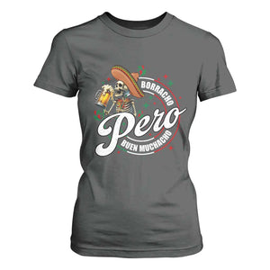 Funny Cinco De Mayo T Shirt For Women Borracho Pero Buen Muchacho Mexican Skeleton With Beers TS11 Dark Heather Print Your Wear