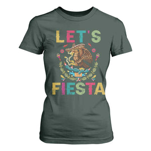 Funny Cinco De Mayo T Shirt For Women Let's Fiesta Golden Eagle Mexico Flag TS11 Dark Forest Green Print Your Wear