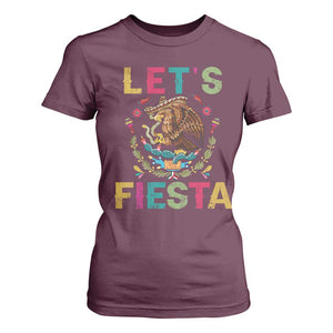 Funny Cinco De Mayo T Shirt For Women Let's Fiesta Golden Eagle Mexico Flag TS11 Maroon Print Your Wear