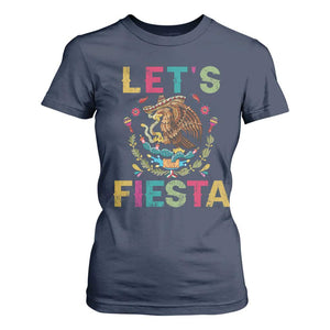 Funny Cinco De Mayo T Shirt For Women Let's Fiesta Golden Eagle Mexico Flag TS11 Navy Print Your Wear