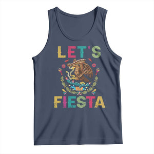 Funny Cinco De Mayo Tank Top Let's Fiesta Golden Eagle Mexico Flag TS11 Navy Print Your Wear