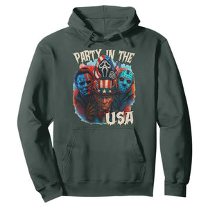 Funny Creepy 4th Of July Party In The USA Hoodie 4th Of July Horror Movie Independence Day TS11 Dark Forest Green Print Your Wear