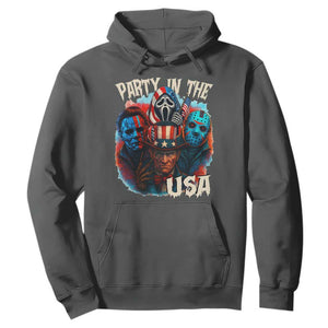 Funny Creepy 4th Of July Party In The USA Hoodie 4th Of July Horror Movie Independence Day TS11 Dark Heather Print Your Wear