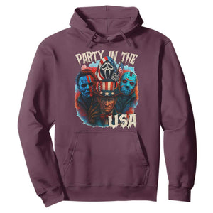 Funny Creepy 4th Of July Party In The USA Hoodie 4th Of July Horror Movie Independence Day TS11 Maroon Print Your Wear