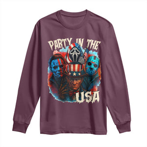 Funny Creepy 4th Of July Party In The USA Long Sleeve Shirt 4th Of July Horror Movie Independence Day TS11 Maroon Print Your Wear