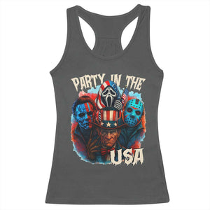 Funny Creepy 4th Of July Party In The USA Racerback Tank Top 4th Of July Horror Movie Independence Day TS11 Dark Heather Print Your Wear