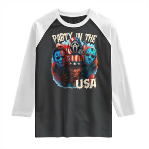 Funny Creepy 4th Of July Party In The USA Raglan Shirt 4th Of July Horror Movie Independence Day TS11 Black White Print Your Wear