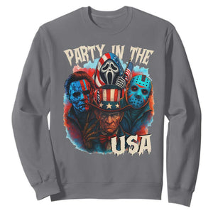 Funny Creepy 4th Of July Party In The USA Sweatshirt 4th Of July Horror Movie Independence Day TS11 Charcoal Print Your Wear