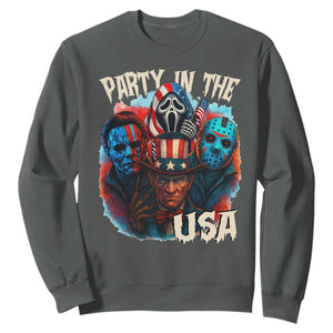 Funny Creepy 4th Of July Party In The USA Sweatshirt 4th Of July Horror Movie Independence Day TS11 Dark Heather Print Your Wear