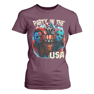 Funny Creepy 4th Of July Party In The USA T Shirt For Women 4th Of July Horror Movie Independence Day TS11 Maroon Print Your Wear