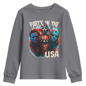 Funny Creepy 4th Of July Party In The USA Youth Sweatshirt 4th Of July Horror Movie Independence Day TS11 Charcoal Print Your Wear