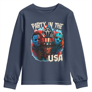 Funny Creepy 4th Of July Party In The USA Youth Sweatshirt 4th Of July Horror Movie Independence Day TS11 Navy Print Your Wear