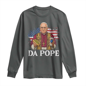 Funny Da Pope America Chicago Leo XIV Long Sleeve Shirt Hotdog And Beer TS11 Dark Heather Print Your Wear