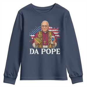 Funny Da Pope America Chicago Leo XIV Youth Sweatshirt Hotdog And Beer TS11 Navy Print Your Wear