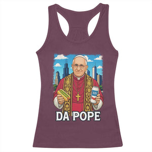 Funny Da Pope Leo XIV Racerback Tank Top 267th Pope Chicago Hot Dog and Beer TS02 Maroon Print Your Wear