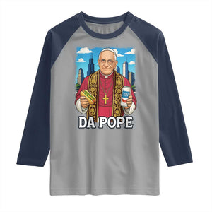 Funny Da Pope Leo XIV Raglan Shirt 267th Pope Chicago Hot Dog and Beer TS02 Sport Gray Navy Print Your Wear