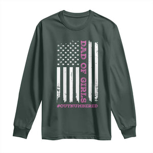 Funny Dad Of Girls Outnumbered Long Sleeve Shirt Vintage American Flag Father's Day TS11 Dark Forest Green Print Your Wear