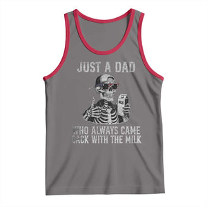 Funny Dad Tank Top Just A Dad Who Always Came Back With The Milk Skeleton American Flag TS10 Deep Heather Red Print Your Wear