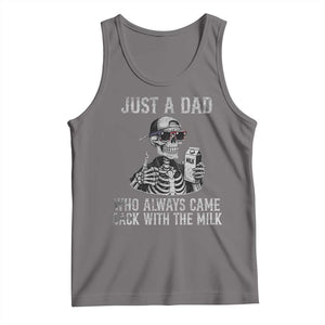 Funny Dad Tank Top Just A Dad Who Always Came Back With The Milk Skeleton American Flag TS10 Deep Heather Print Your Wear