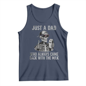 Funny Dad Tank Top Just A Dad Who Always Came Back With The Milk Skeleton American Flag TS10 Navy Print Your Wear