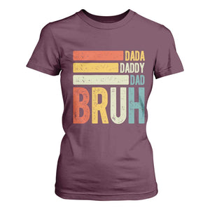 Funny Dada Daddy Dad Bruh T Shirt For Women Fathers Day Vintage Stripes TS11 Maroon Print Your Wear