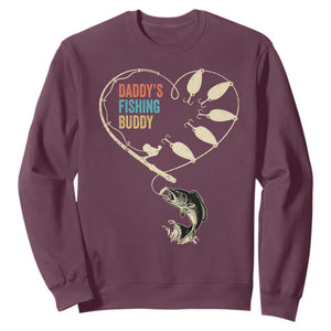 Funny Daddys Fishing Buddy Sweatshirt Fisherman Dad Son Daughter TS11 Maroon Print Your Wear