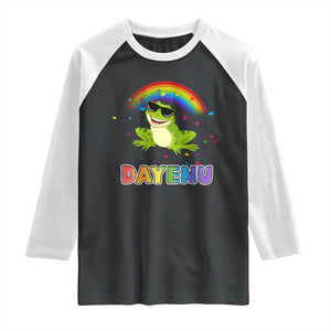Funny Dayenu Frog Rainbow Raglan Shirt Passover Celebration with Pride Vibes TS02 Black White Print Your Wear
