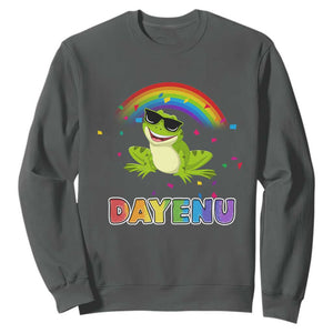 Funny Dayenu Frog Rainbow Sweatshirt Passover Celebration with Pride Vibes TS02 Dark Heather Print Your Wear