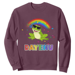 Funny Dayenu Frog Rainbow Sweatshirt Passover Celebration with Pride Vibes TS02 Maroon Print Your Wear