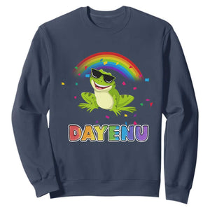 Funny Dayenu Frog Rainbow Sweatshirt Passover Celebration with Pride Vibes TS02 Navy Print Your Wear