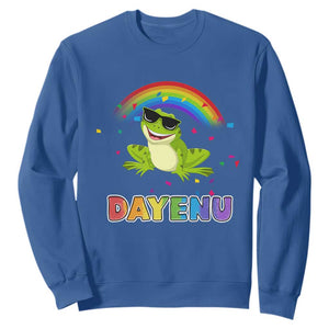 Funny Dayenu Frog Rainbow Sweatshirt Passover Celebration with Pride Vibes TS02 Royal Blue Print Your Wear