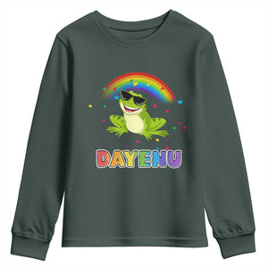 Funny Dayenu Frog Rainbow Youth Sweatshirt Passover Celebration with Pride Vibes TS02 Dark Forest Green Print Your Wear