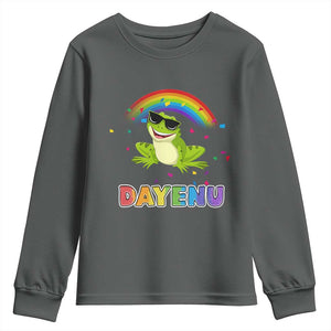 Funny Dayenu Frog Rainbow Youth Sweatshirt Passover Celebration with Pride Vibes TS02 Dark Heather Print Your Wear