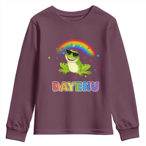 Funny Dayenu Frog Rainbow Youth Sweatshirt Passover Celebration with Pride Vibes TS02 Maroon Print Your Wear