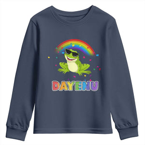 Funny Dayenu Frog Rainbow Youth Sweatshirt Passover Celebration with Pride Vibes TS02 Navy Print Your Wear