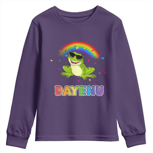 Funny Dayenu Frog Rainbow Youth Sweatshirt Passover Celebration with Pride Vibes TS02 Purple Print Your Wear