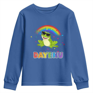 Funny Dayenu Frog Rainbow Youth Sweatshirt Passover Celebration with Pride Vibes TS02 Royal Blue Print Your Wear