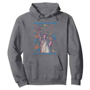 Funny Democracy Is Dying But Hey Nice Fireworks Hoodie Statue of Liberty Red and White Patriotic 4th of July TS02 Charcoal Print Your Wear