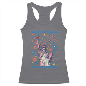 Funny Democracy Is Dying But Hey Nice Fireworks Racerback Tank Top Statue of Liberty Red and White Patriotic 4th of July TS02 Charcoal Print Your Wear
