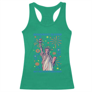 Funny Democracy Is Dying But Hey Nice Fireworks Racerback Tank Top Statue of Liberty Red and White Patriotic 4th of July TS02 Irish Green Print Your Wear