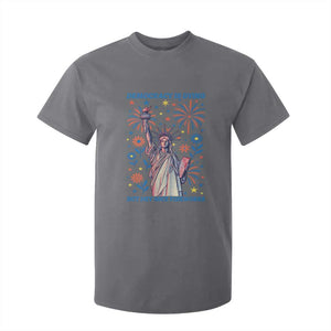 Funny Democracy Is Dying But Hey Nice Fireworks T Shirt For Kid Statue of Liberty Red and White Patriotic 4th of July TS02 Charcoal Print Your Wear