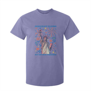 Funny Democracy Is Dying But Hey Nice Fireworks T Shirt For Kid Statue of Liberty Red and White Patriotic 4th of July TS02 Violet Print Your Wear