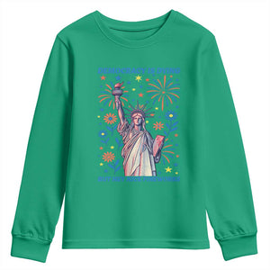 Funny Democracy Is Dying But Hey Nice Fireworks Youth Sweatshirt Statue of Liberty Red and White Patriotic 4th of July TS02 Irish Green Print Your Wear