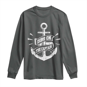 Funny Dibs On The Captain Long Sleeve Shirt Boating Boat Lover Vintage Anchor TS11 Dark Heather Print Your Wear