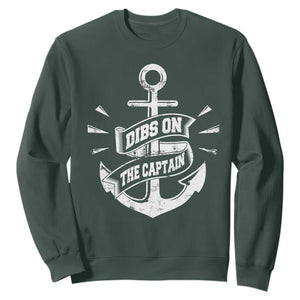 Funny Dibs On The Captain Sweatshirt Boating Boat Lover Vintage Anchor TS11 Dark Forest Green Print Your Wear