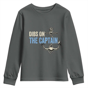 Funny Dibs On The Captain Youth Sweatshirt Boating Boat Lover Anchor TS11 Dark Heather Print Your Wear