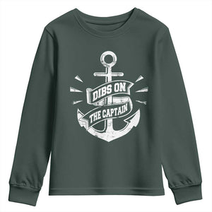 Funny Dibs On The Captain Youth Sweatshirt Boating Boat Lover Vintage Anchor TS11 Dark Forest Green Print Your Wear