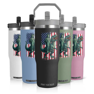 Funny Dinosaur Statue Of Liberty 4th Of July Flip Straw Tumbler American Flag TS11 Print Your Wear