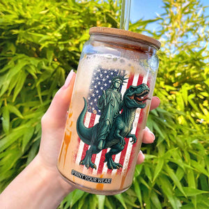 Funny Dinosaur Statue Of Liberty 4th Of July Glass Can American Flag TS11 Print Your Wear