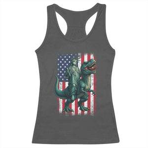 Funny Dinosaur Statue Of Liberty 4th Of July Racerback Tank Top American Flag TS11 Dark Heather Print Your Wear